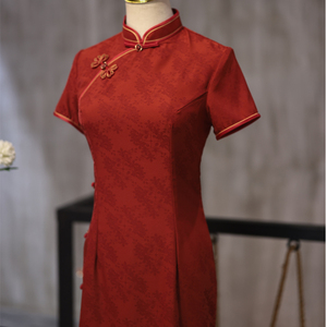 可儿家旗袍2023年新款中长款改良版侧八扣复古红色春季日常可穿
