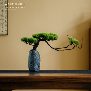 中式小迎客松摆件仿真假花客厅玄关桌面摆设绿植古风摄影道具盆景