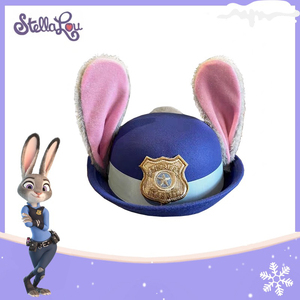 迪士尼疯狂动物城朱迪兔子警官帽子长耳朵女童卡通头饰圆顶帽发夹