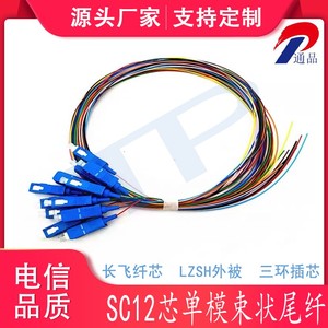 电信级单模12芯SC/UPC束状尾纤sc/apc带状尾纤大方头光纤跳线厂家