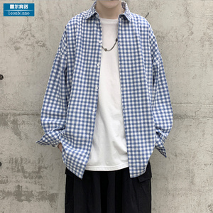 格子长袖衬衫男士韩版潮流ins2022春季新款外套很仙的情侣衬衣男