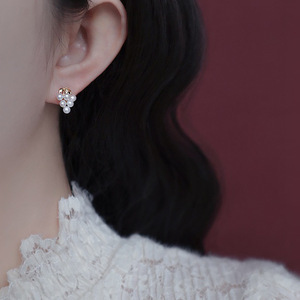 淡水珍珠葡萄串耳环925银针耳钉紫色白色镶嵌甜美时尚小众百搭