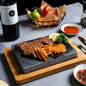 创意石板套装餐具石烧牛排盘日式韩式烤肉盘高温岩石精品竹板木板