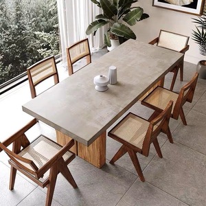 北欧复古仿水泥色餐桌侘寂风实木长桌设计师办公桌原木工作台书桌