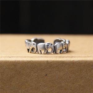 复古一群小象泰银戒指女原创设计个性饰品吉祥开口可调节藏银指环