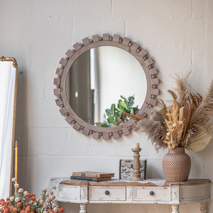 创意美式化妆镜子挂墙装饰镜复古做旧民宿浴室镜艺术梳妆圆镜壁挂