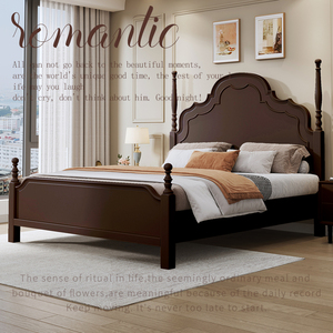 美式实木复古床现代轻奢法式简约主卧双人欧式公主1.8米胡桃色床