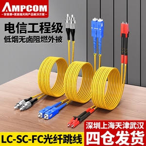 安普康AMPCOM电信级SC-SC光纤跳线LC-LC-FC-ST转单模单芯双芯多模网线转方转圆尾纤3米5米10M延长线路由器线