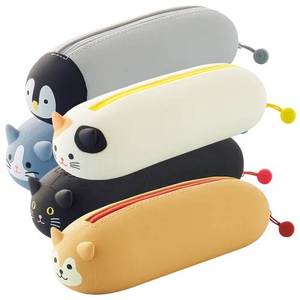 日本喜利Lihit LAB 硅胶笔袋PuniLabo卡通猫咪文具袋收纳袋铅笔盒