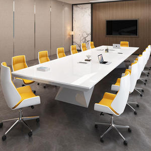 会议桌长桌简约现代时尚洽谈桌椅办公室大型白色烤漆接待桌椅组合