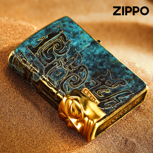 zippo打火机官方正版贴章三星堆神秘金色面具创意防风送男士礼zp