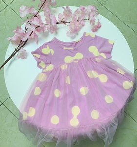 马克Z妮 夏装新款 女童裙子趣味满印网纱拼接连衣裙