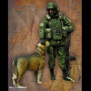 狂游者1/35树脂兵人模型包邮现代俄罗斯士兵带狗GK白模手办521