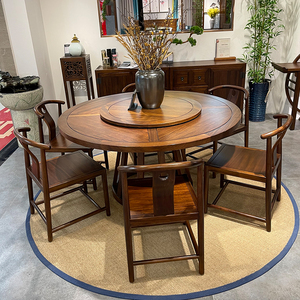 实木新中式餐桌椅组合圆形餐桌现代简约饭桌大小户型套装家具定制