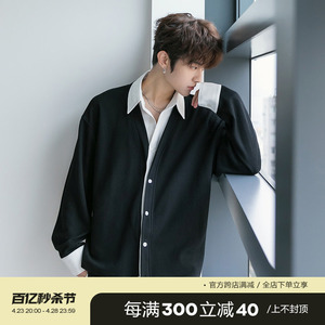 CHICERRO西西里男装春季韩版男士设计感假两件外套高级感休闲衬衫