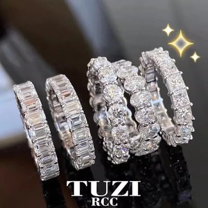 TUZI爆闪满天星全钻指环女戒银色时尚高级感莫桑闪钻食指戒指质感