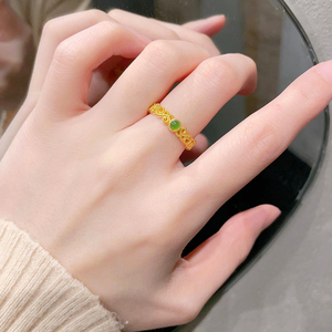 古法金花丝小碧玉戒指女小众设计黄金指环轻奢高级感气质食指戒