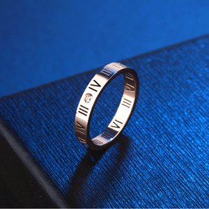 戒指女款 罗马数字镶钻钛钢指环玫瑰金色不掉色钛金饰品 简约大气