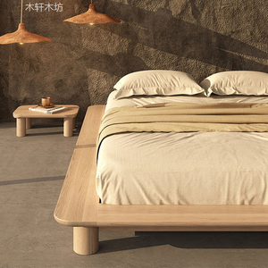 白橡木实木床榻榻米矮床北欧简约1.8米白蜡木无床头民宿悬浮床