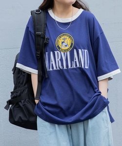 日本代购WEGO女装2024春季新款经典刺绣英文字母宽松包边中袖T恤