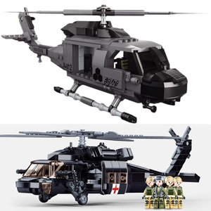 明迪积木航母舰载机黑鹰通用直升机武装鱼鹰侦察军事飞机拼装玩具