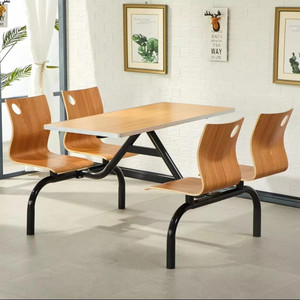 食堂餐桌椅不锈钢连体4人8人肯德基快餐桌饭堂小吃饭店长方形优质