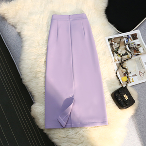 紫色西装半身裙女夏季高腰显瘦直筒a字中长裙垂感职业休闲一步裙
