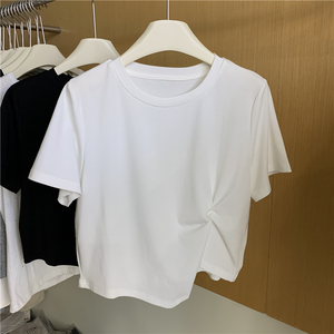 小众设计感短袖t桖女2024年夏季新款韩版小个子休闲圆领短款上衣