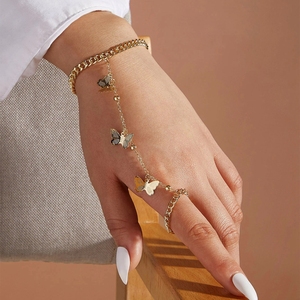 新款新娘古风小众设计手背链精致简约气质合金蝴蝶手链加戒指一体