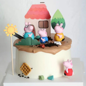 烘焙蛋糕装饰软陶小猪森系儿童蛋糕摆件森林小屋冰激凌棒棒糖装饰