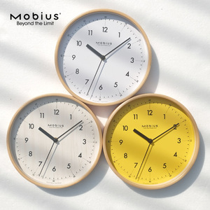 莫比乌斯静音挂钟客厅钟表白色墙钟黄色小号儿童时钟实木家用挂表
