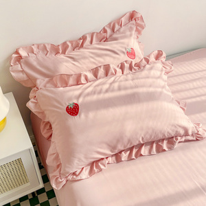 韩式花边枕套家用枕头套48cmx74cm双人纯色卡通一对装枕头套儿童