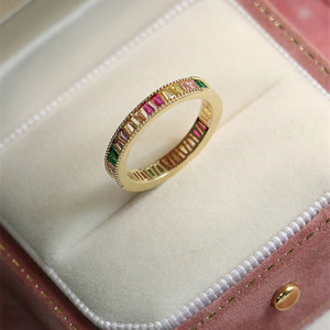 韩国轻奢ins超闪彩虹锆石水晶条戒指时尚个性中食指环小众设计女