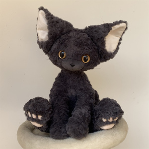 仿真德文卷毛猫玩偶可爱黑色猫咪公仔毛绒玩具布娃娃儿童女生礼物