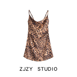 ZR 欧美风 ZA女装 新款 法式复古 豹纹包臀小吊带短裙 度假连衣裙