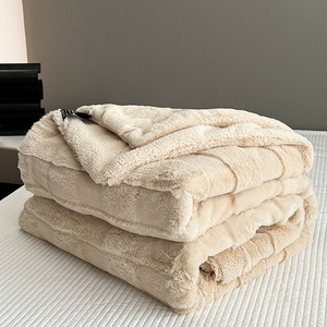 兔毛绒毛毯被子冬季加厚双层牛奶绒毯子床上用羊羔绒盖毯午睡小毯
