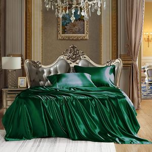 高端重磅水洗真丝床单单件丝滑裸睡天丝贡缎墨绿色床笠枕套三件套