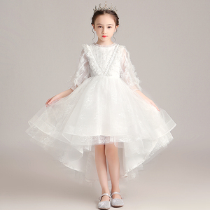 女童礼服公主裙花童婚纱蓬蓬伴娘儿童小女孩钢琴演出服洋气白纱裙