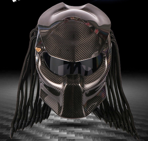 新品包邮 个性碳纤维铁血战士异形掠食者带辫子复古 全盔头盔