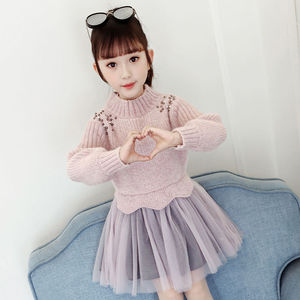 女童秋装连衣裙2024新款韩版毛衣裙小女孩洋气时髦甜美长袖公主裙