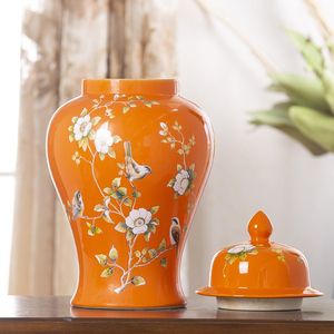 景德镇陶瓷新中式将军罐花瓶美式客厅玄关插花陶罐摆件家用装饰品