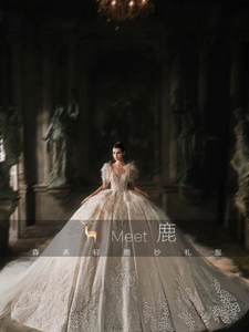 婚纱2022新款新娘蕾丝钉珠奢华仙气公主皇室长拖尾蓬蓬裙