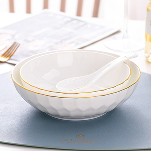 金边骨瓷浅碗大口碗陶瓷家用好看的大号拌面沙拉炸酱宽口吃面海碗