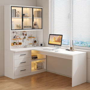 书桌书柜一体桌转角学生卧室家用简易办公写字桌台式电竞电脑桌子