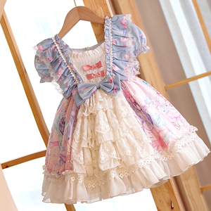 洛丽塔女童公主裙夏季短袖洋气一周岁宴礼服洋装宝宝正版萝莉塔裙