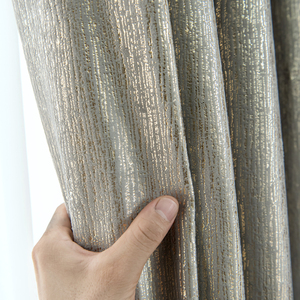 高端大气轻奢风简约现代丝绒布烫金条纹窗帘成品定制遮光客厅灰色