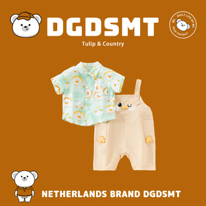 荷兰DGDSMT童装2024夏季新款男童套装萌趣小鸡短袖背带裤两件套