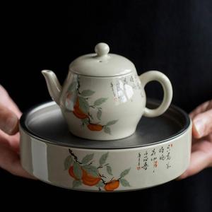 复古草木灰茶壶带过滤陶瓷手执壶日式功夫茶具单个 泡茶壶 小茶壶