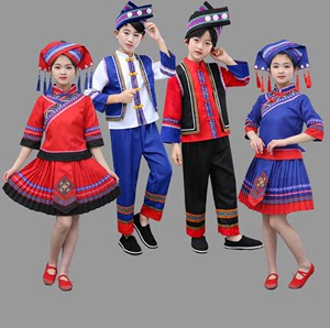 儿童少数民族布依族表演服布朗族男女童布朗族学生运动会民族服装
