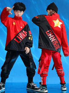 2021新款潮流街舞嘻哈男童中国风儿童演出服女童爵士舞演出服男装
